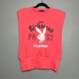 John Richmond x Playboy Pink Graphic Top Sleeveless Sweatshirt Womens Size M